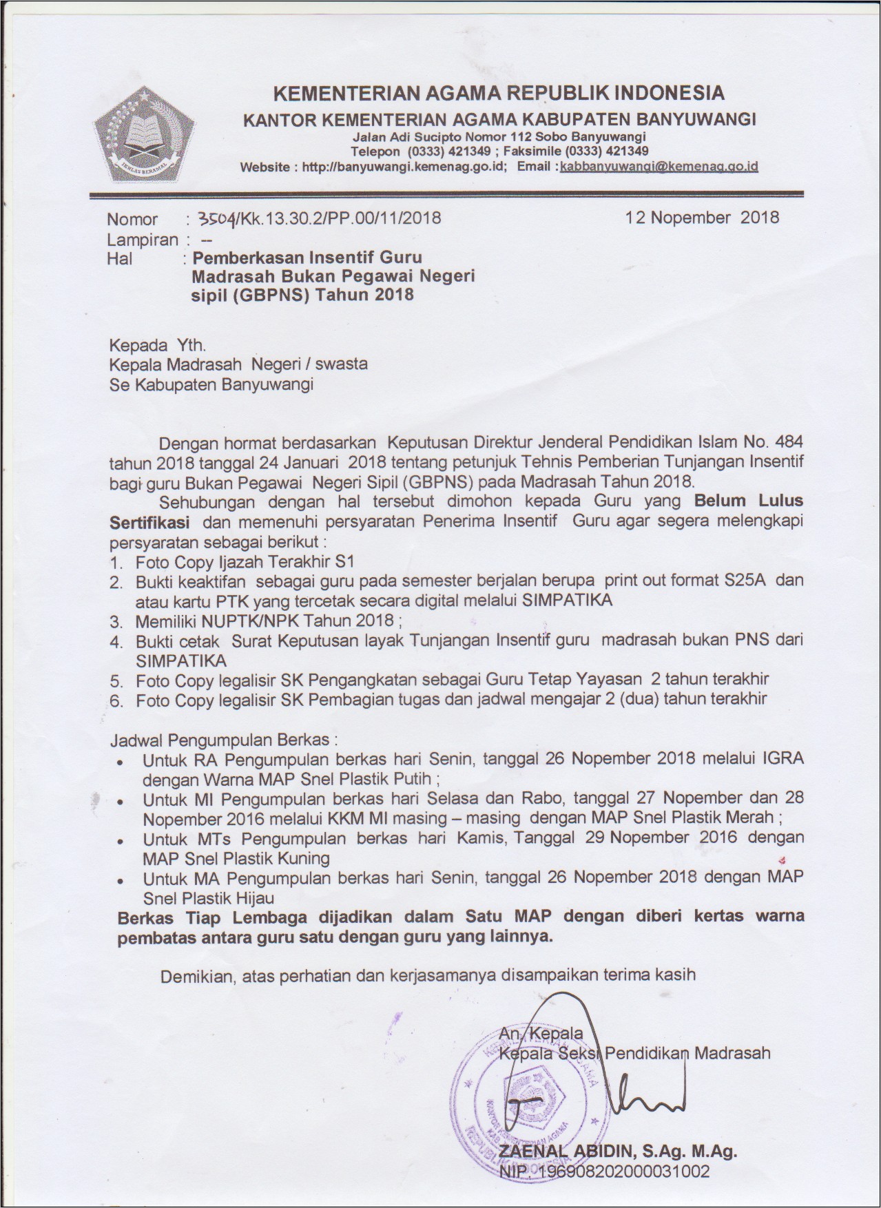 Contoh Surat Permohonan Ujian Calon Kepala Madrasah