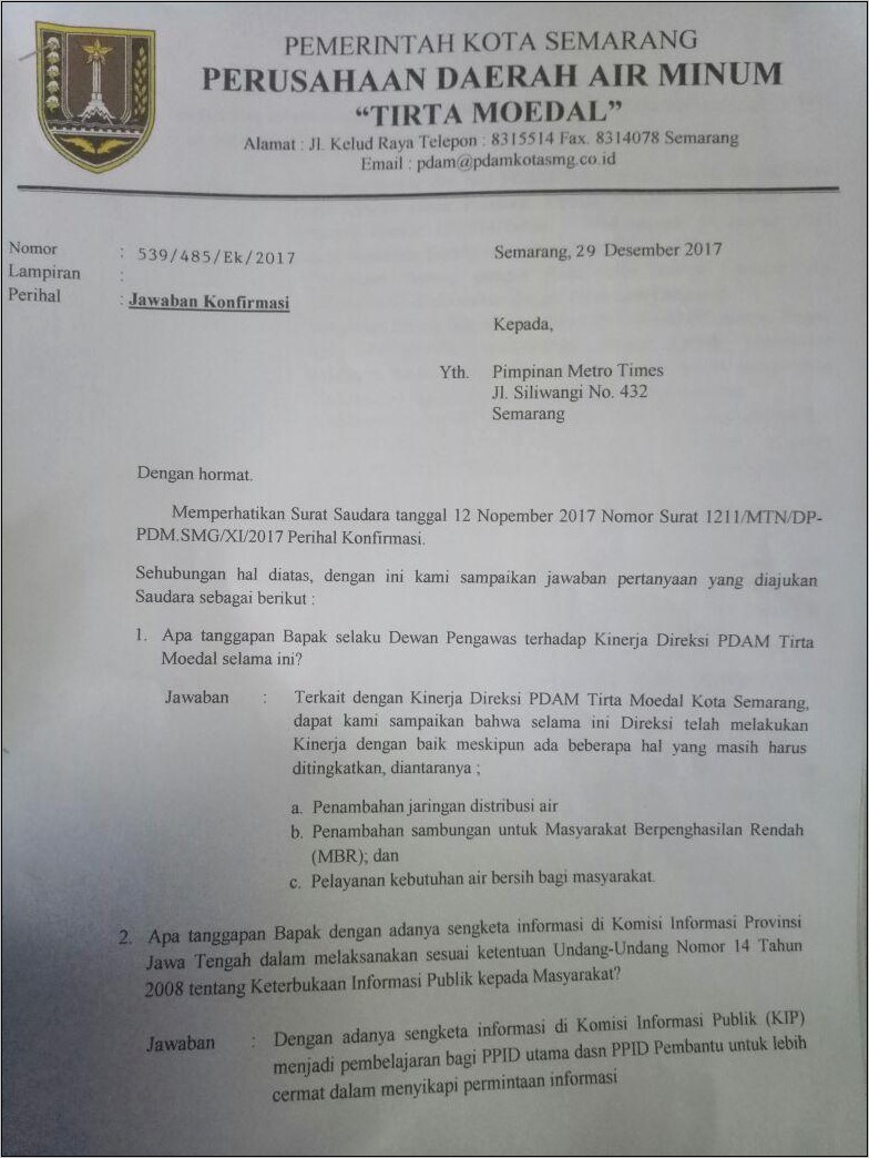 Contoh Surat Permohonan Untuk Masukkan Air Bersih Di Masjid