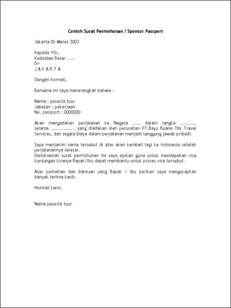 Contoh Surat Permohonan Visa Indonesia