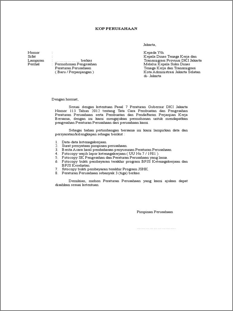 Contoh Surat Permohonan Wajib Lapor Ketenagakerjaan Bandung