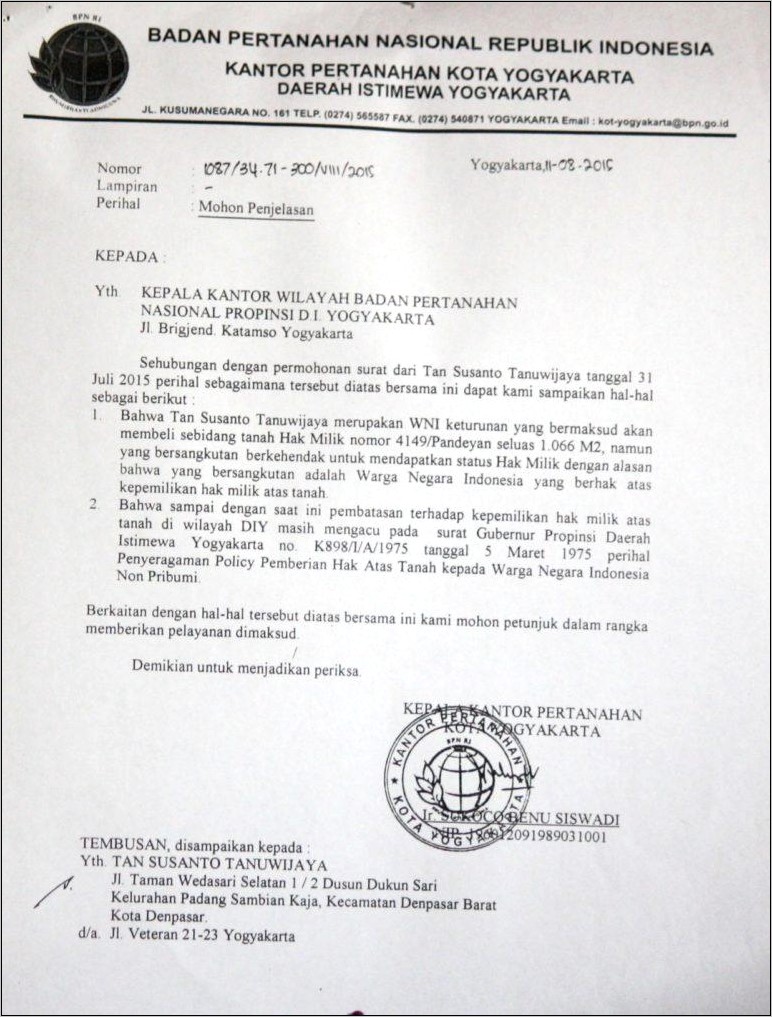 Contoh Surat Permohonan Warkah Ke Bpn