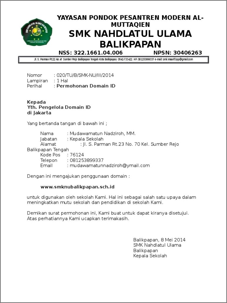 Contoh Surat Permohonan Web Sch.id