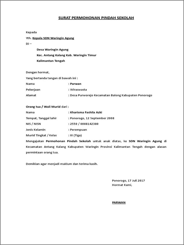 Contoh Surat Pernyataan Penarikan Usulan Mutasi