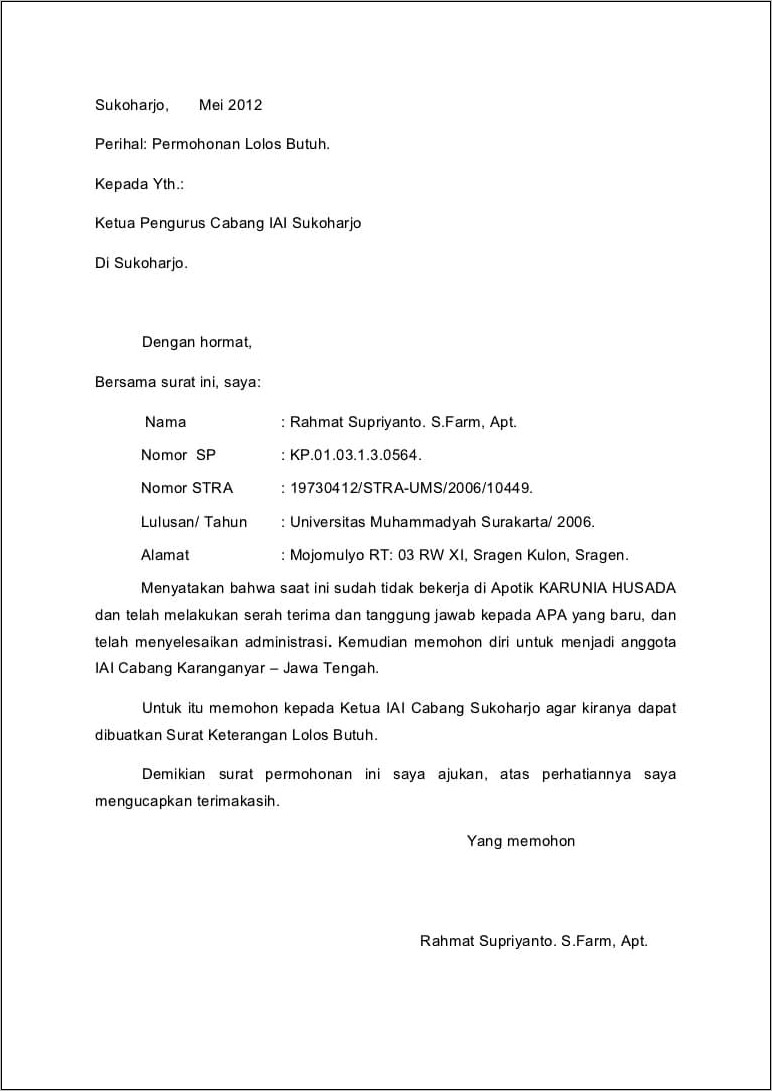 Contoh Surat Pernyataan Penempatan Tugas Pkh