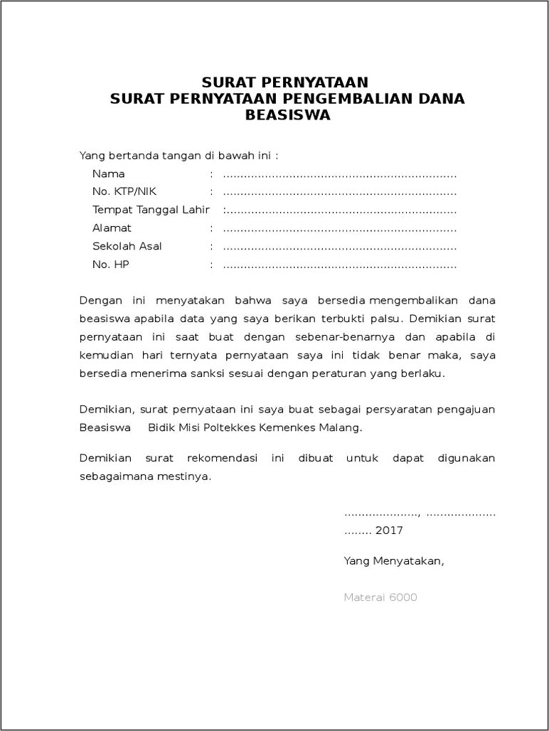 Contoh Surat Pernyataan Pengembalian Mobil Kantor