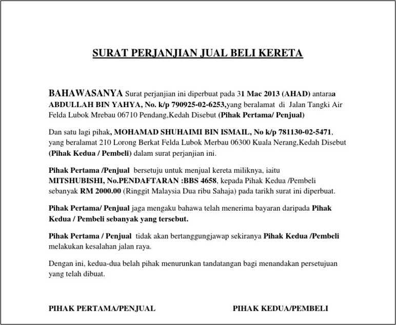 Contoh Surat Pernyataan Pengembalian Uanga