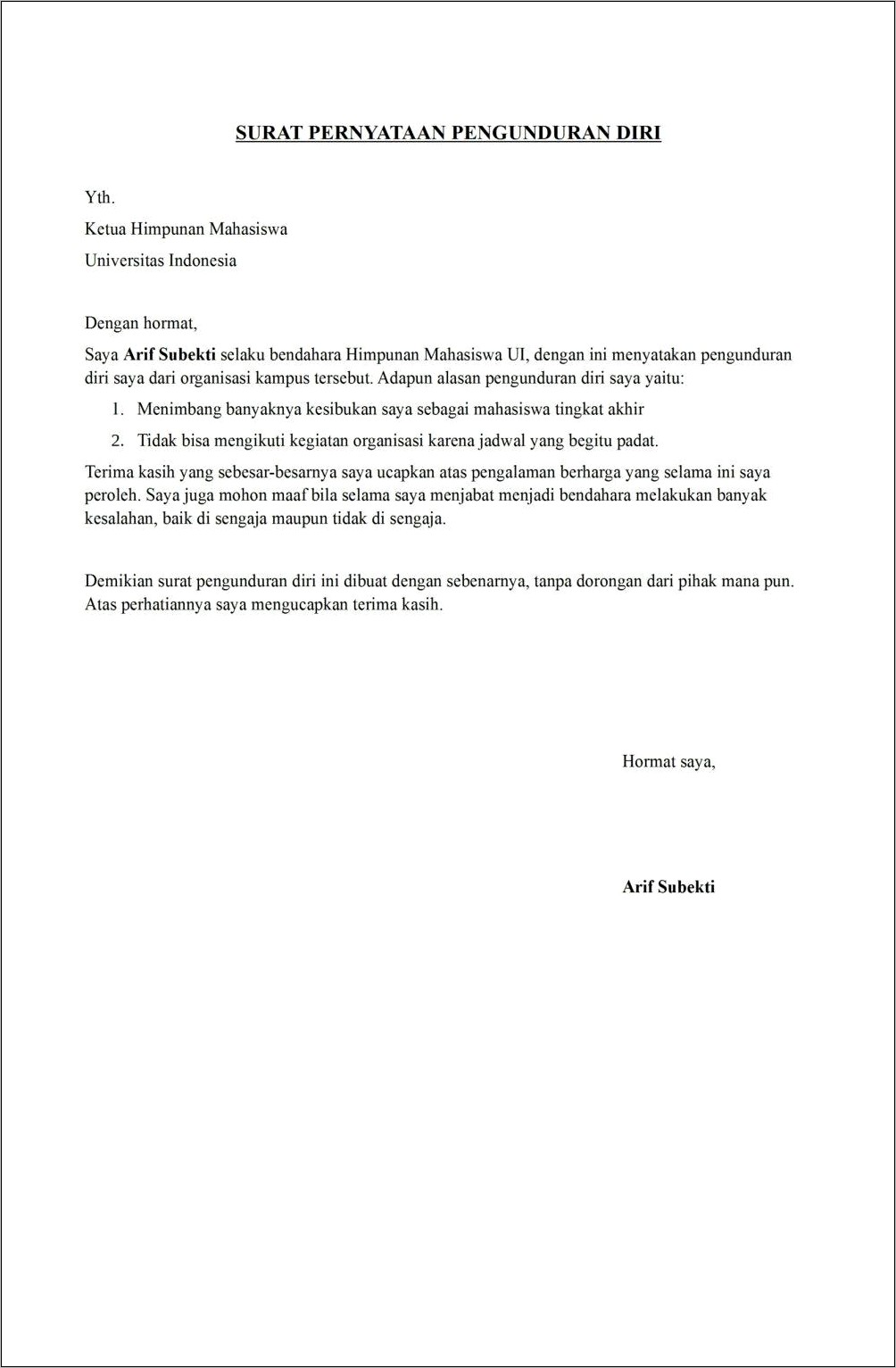 Contoh Surat Pernyataan Pengunduran Diri Dari Kelompok Tani