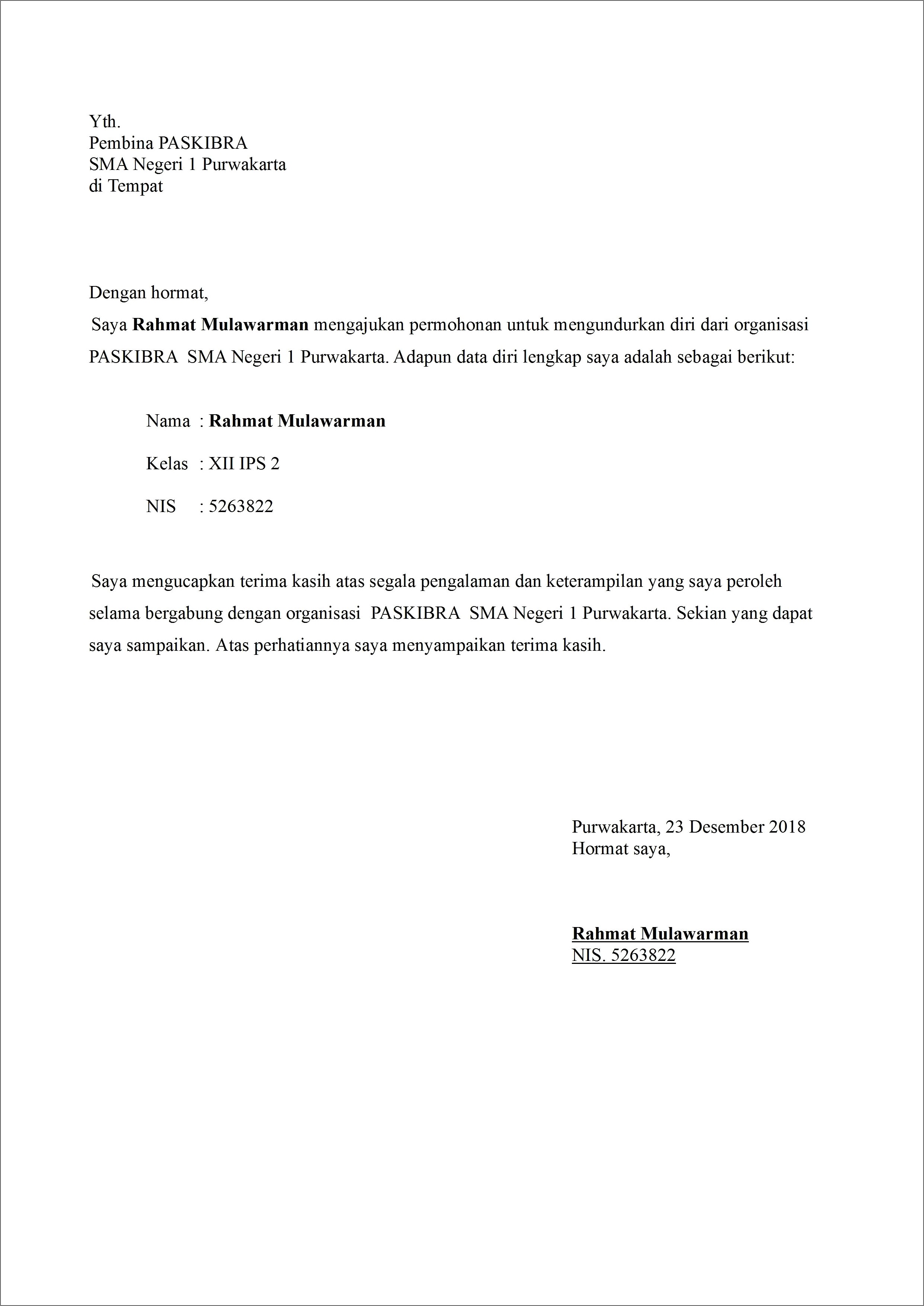 Contoh Surat Pernyataan Pengunduran Diri Dari Organisasi Pramuka