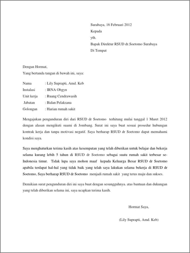 Contoh Surat Pernyataan Pengunduran Diri Dari Suatu Organisasi