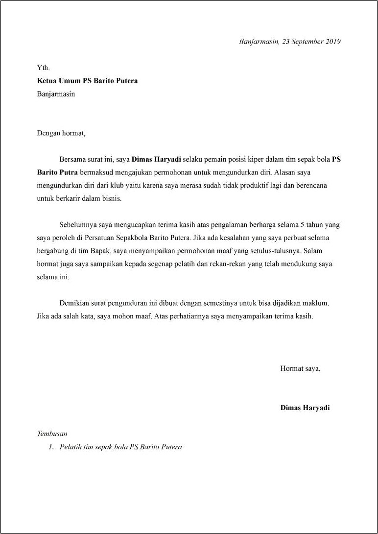 Contoh Surat Pernyataan Pengunduran Diri Ketua Rw