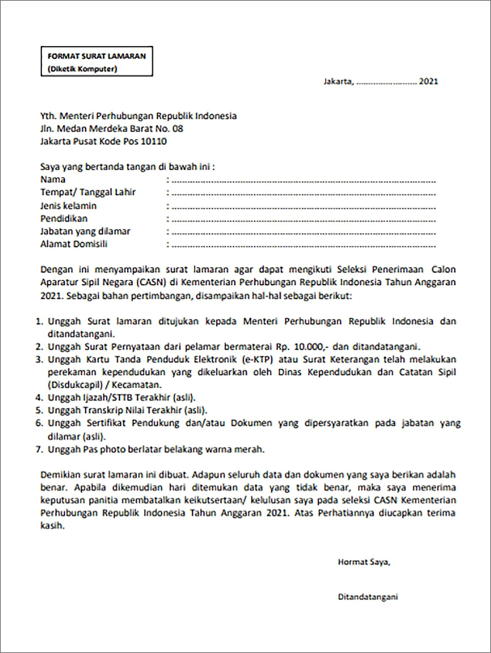 Contoh Surat Pernyataan Penjara Kabupaten Tangerang