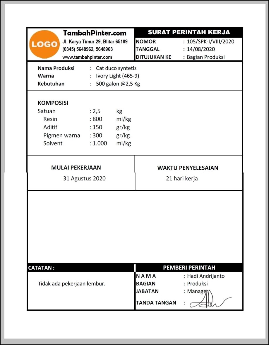 Contoh Surat Pernyataan Perintah