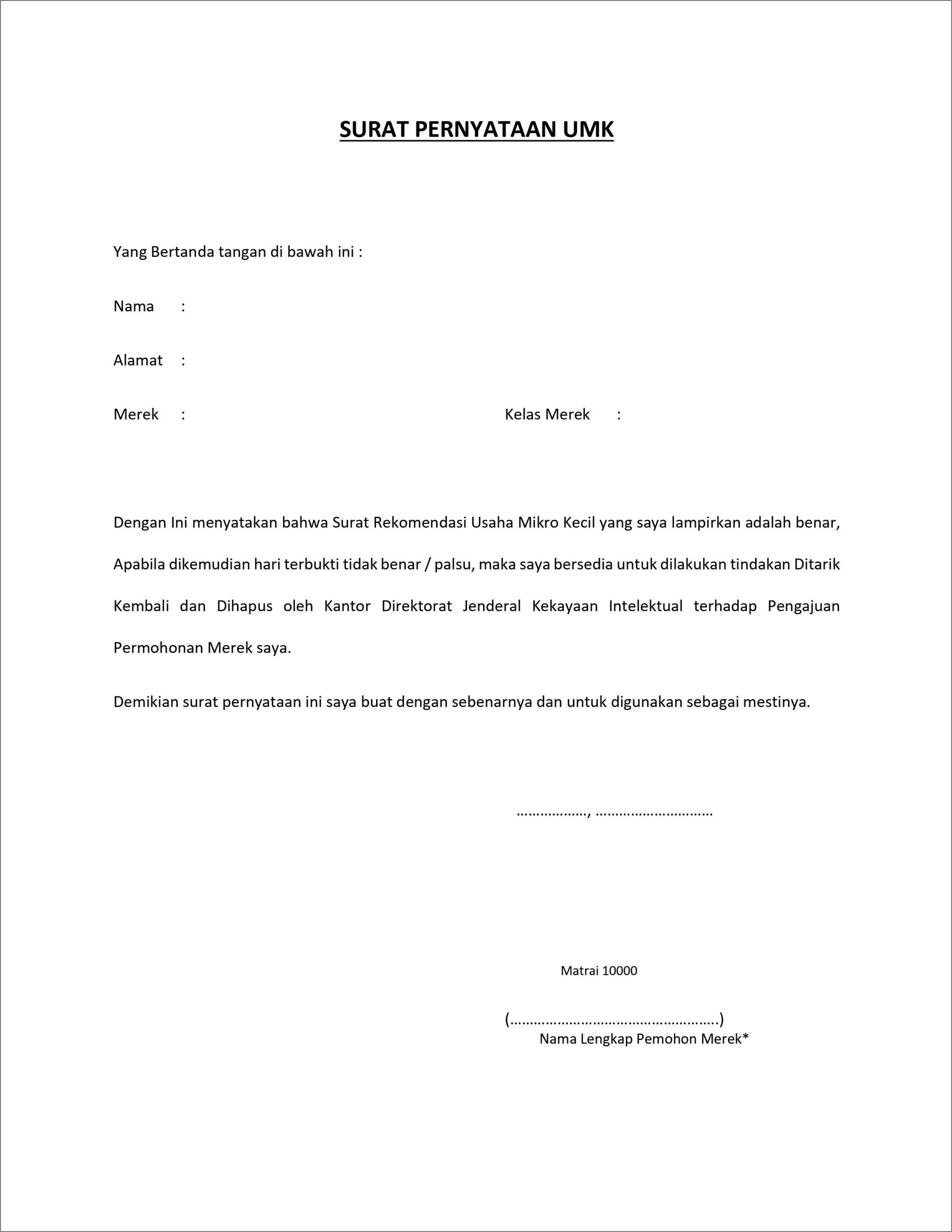 Contoh Surat Pernyataan Permohonan Peralihan Dana