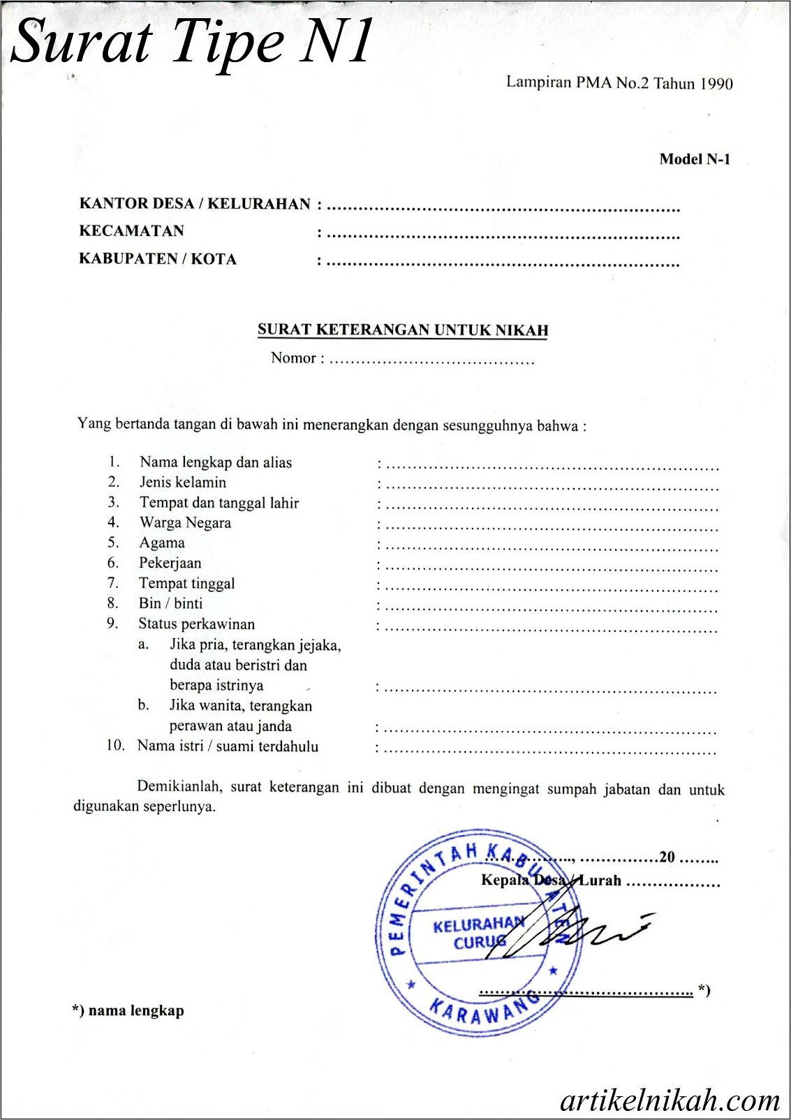 Contoh Surat Pernyataan Persetujuan Pernikahan