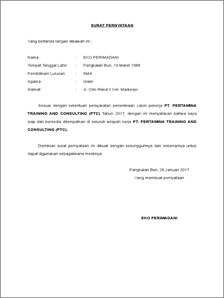 Contoh Surat Pernyataan Pertamina - Surat Pernyataan : Desain Contoh ...