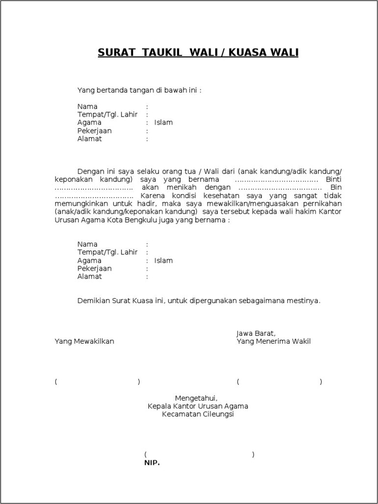Contoh Surat Pernyataan Perwakilan Wali Pdf