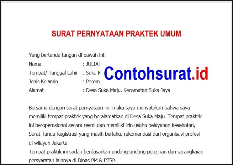 Contoh Surat Pernyataan Pm 1