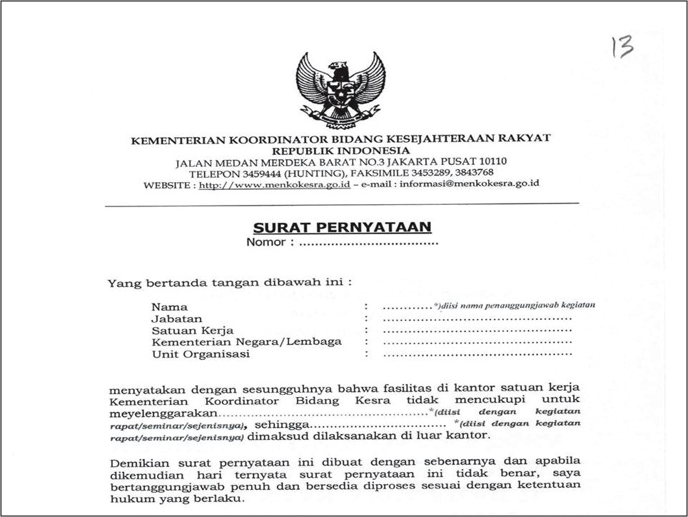 Contoh Surat Pernyataan Ppk Untuk Rapat