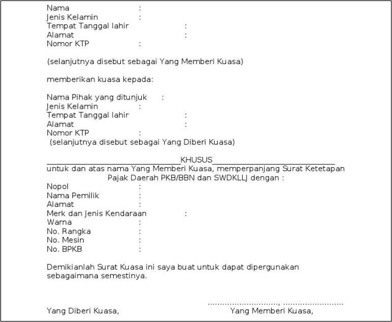 Contoh Surat Pernyataan Progresive Kendaraan