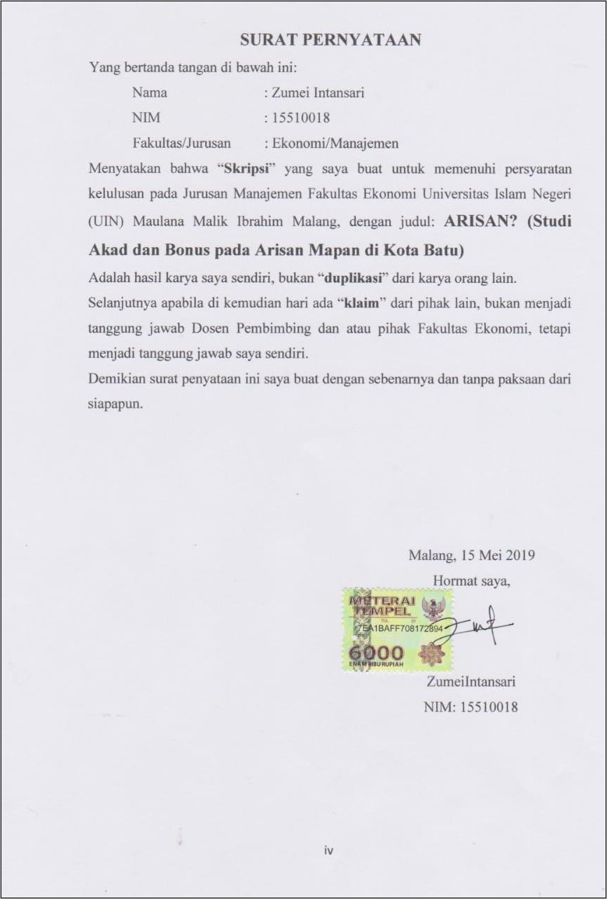 Contoh Surat Pernyataan Rentenir