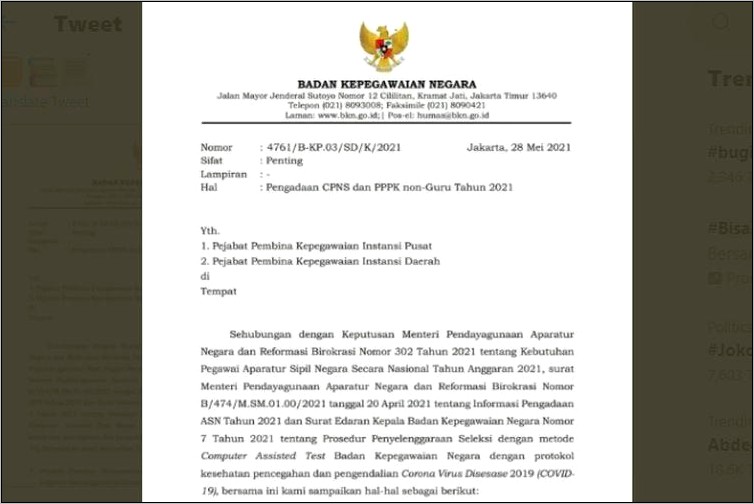 Contoh Surat Pernyataan Resmi Cpns Dari Bkn