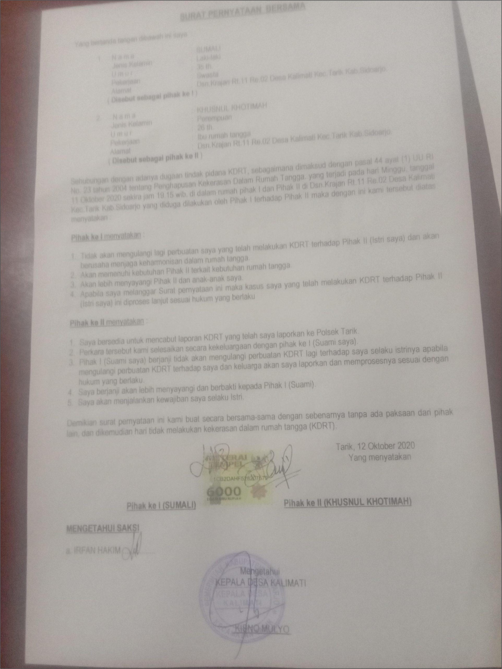 Contoh Surat Pernyataan Resmi Dari Pihk Ke Jamaah