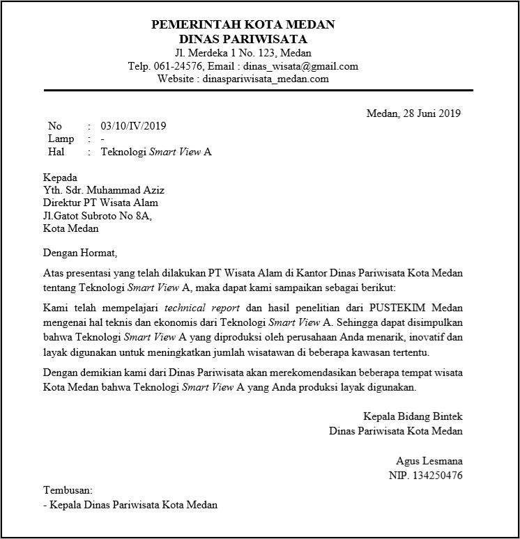 Contoh Surat Pernyataan Resmi Dinas