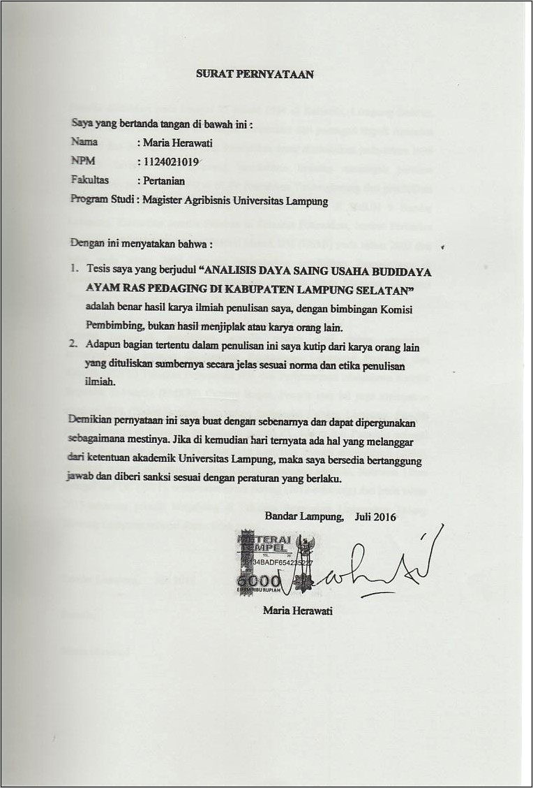 Contoh Surat Pernyataan Scf