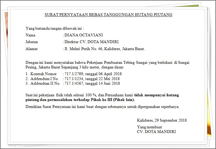 Contoh Surat Pernyataan Siswa Naksir