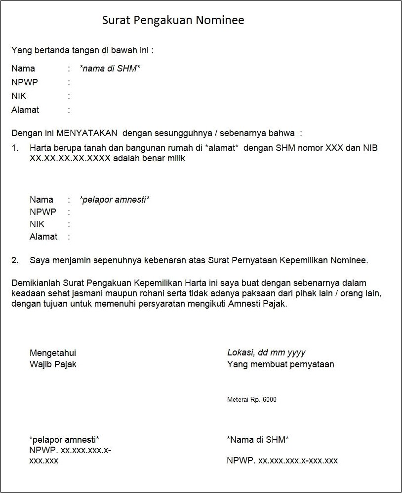 Contoh Surat Pernyataan Sp