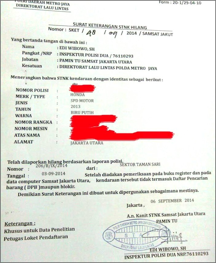 Contoh Surat Pernyataan Stnk Penguningan