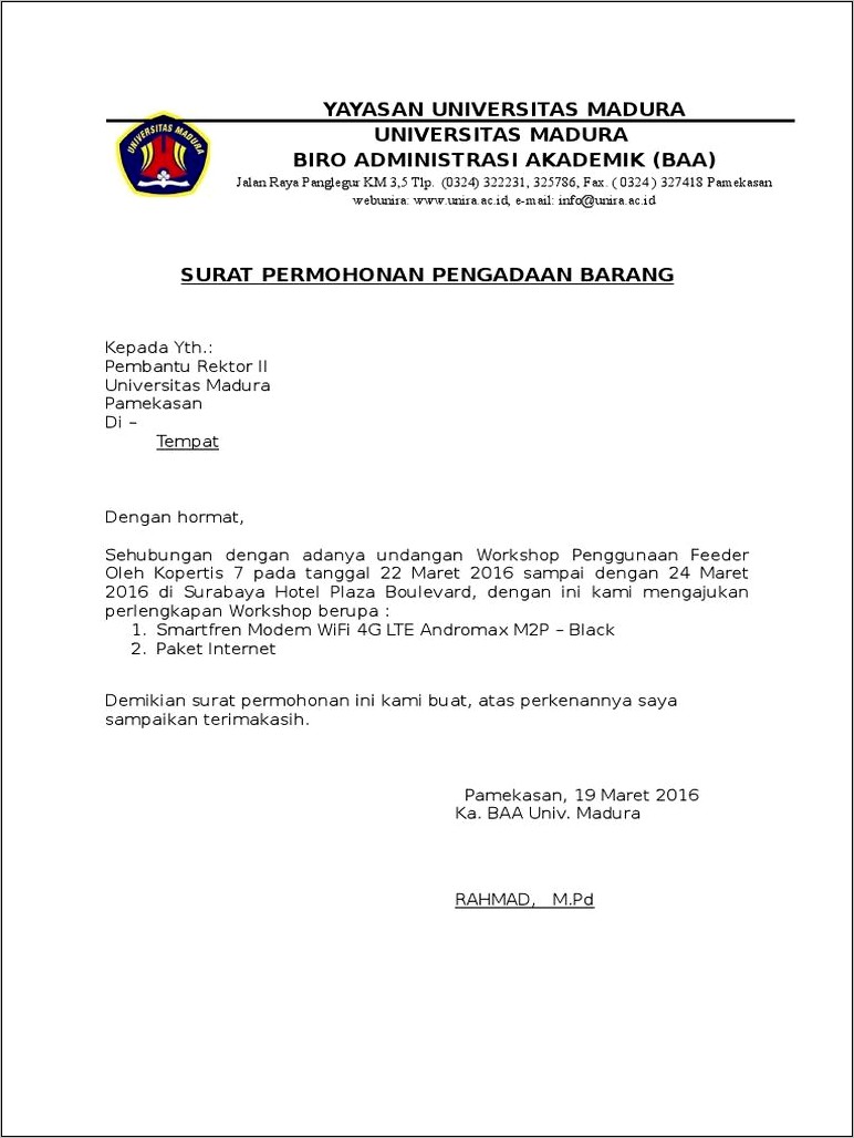 Contoh Surat Pernyataan Supplai Barang