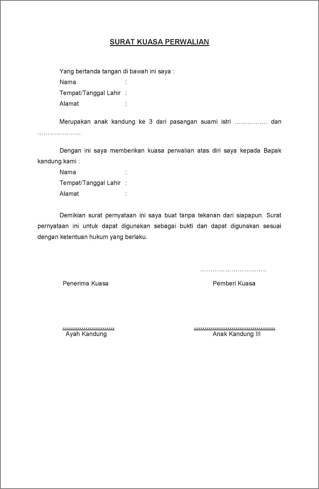 Contoh Surat Pernyataan Talaq