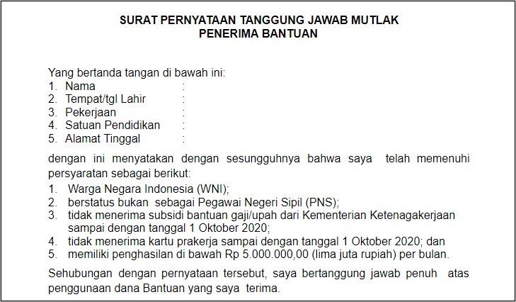 Contoh Surat Pernyataan Tanggung Jawab Mutlak Kepala Desa