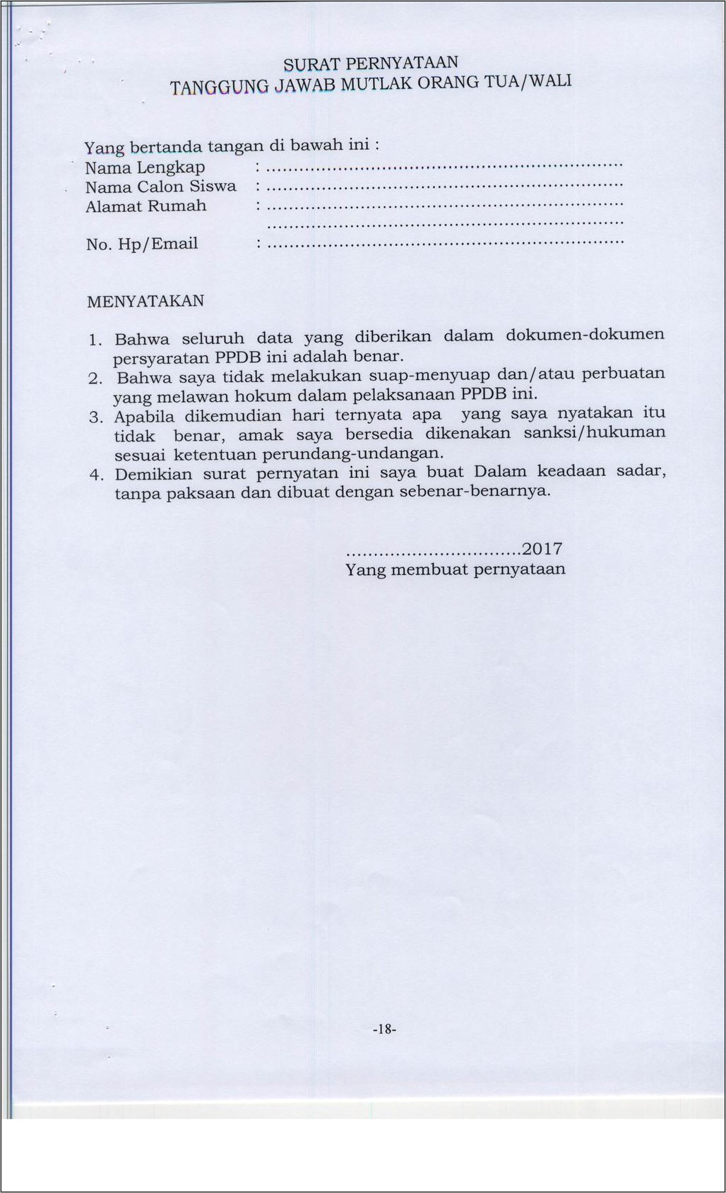 Contoh Surat Pernyataan Tanggung Jawab Mutlak Tkhi