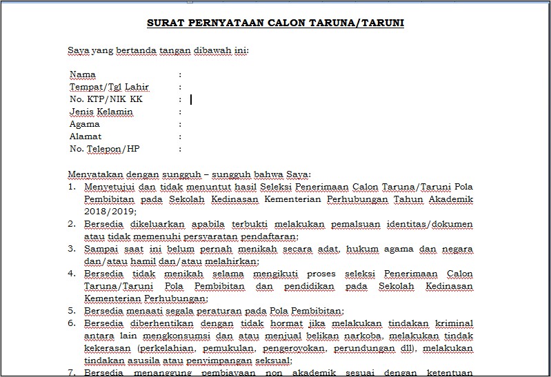 Contoh Surat Pernyataan Tarn