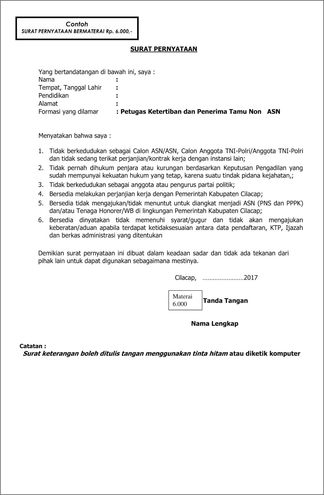 Contoh Surat Pernyataan Tdk Menuntut