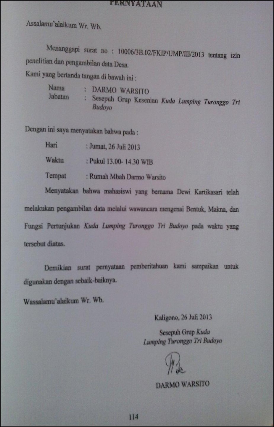 Contoh Surat Pernyataan Tentang Kesurupan Massal