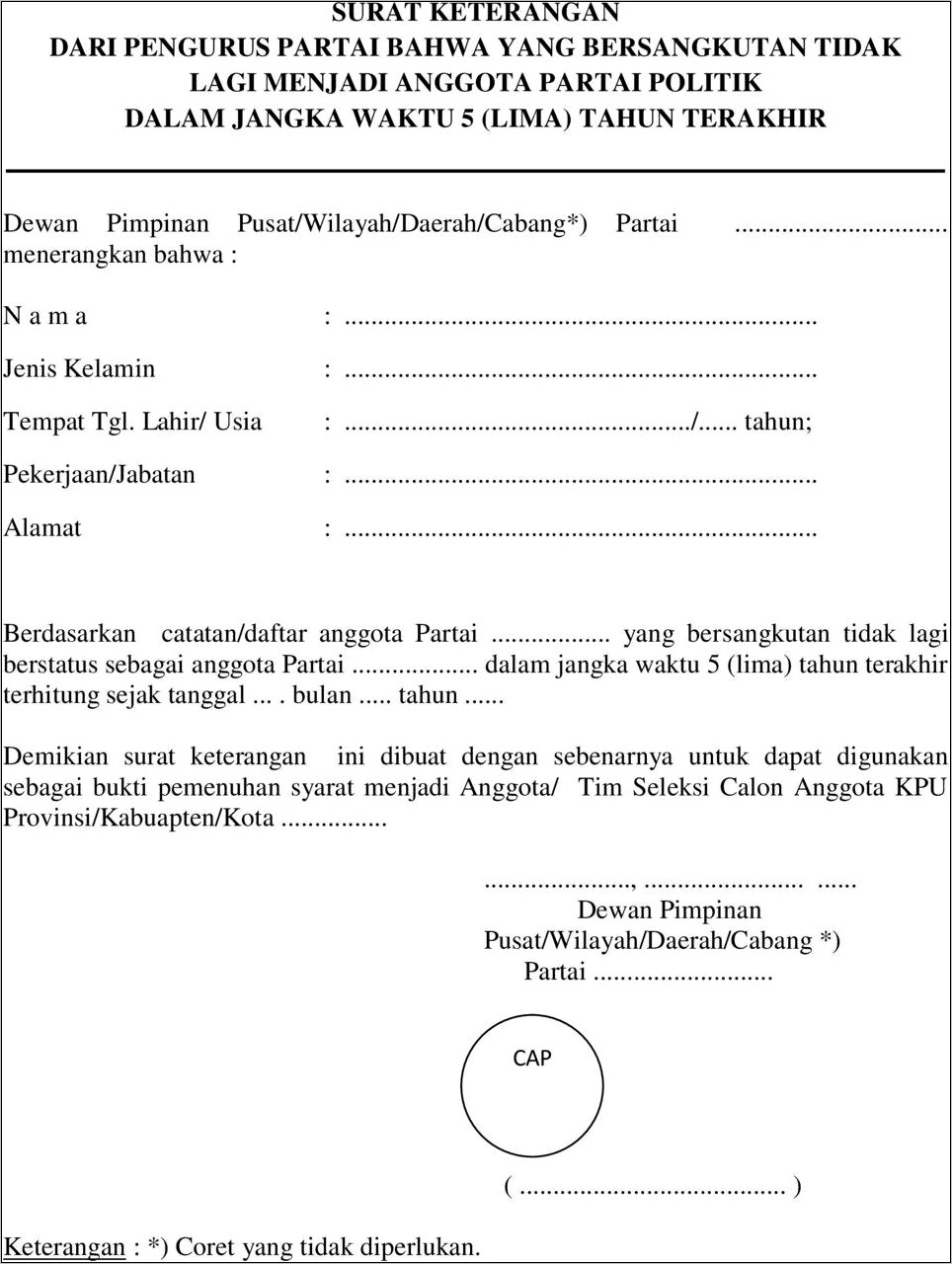 Contoh Surat Pernyataan Tidak Akan Menulis Dan Memberikan Komentar Politikn