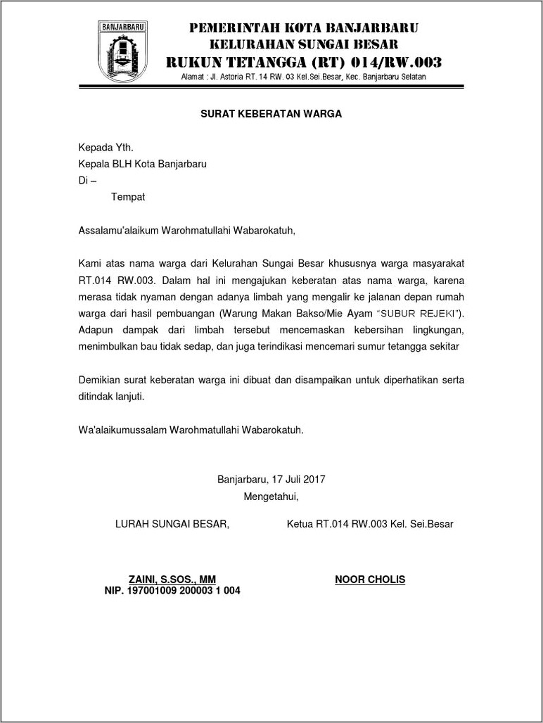 Contoh Surat Pernyataan Tidak Berkeberatan