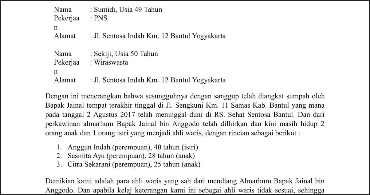 Contoh Surat Pernyataan Tidak Memiliki Hubungan Keluarga Di Bri