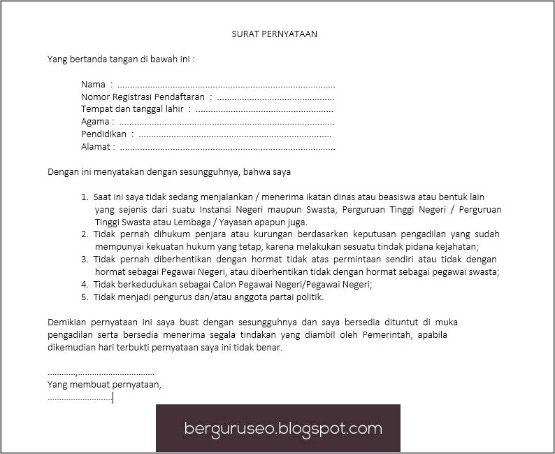 Contoh Surat Pernyataan Tidak Merangkap Profesi.docx