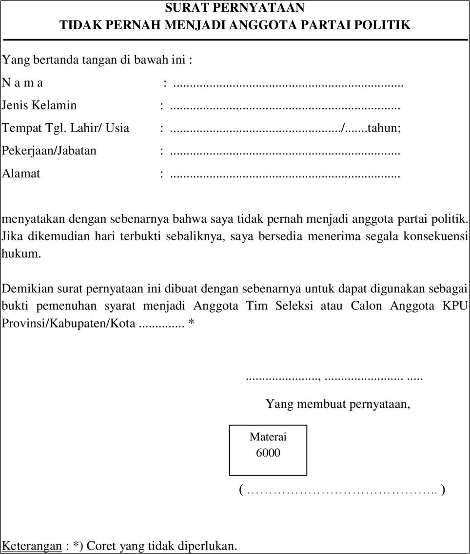 Contoh Surat Pernyataan Tidak Pernah Di Hukum