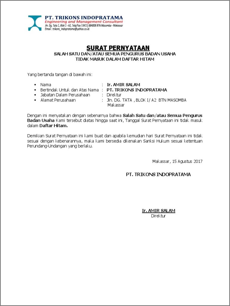 Contoh Surat Pernyataan Tidak Ratifikasi Mlc