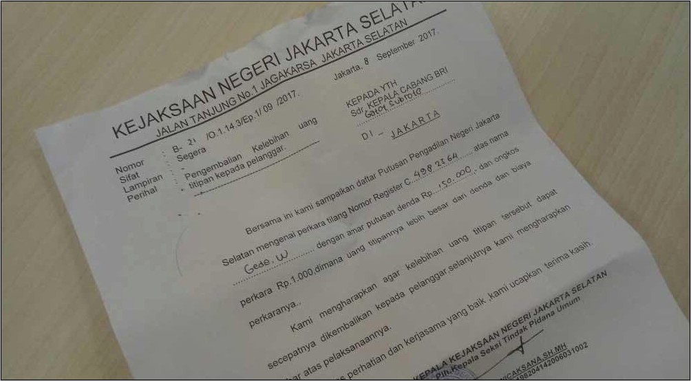 Contoh Surat Pernyataan Tilang