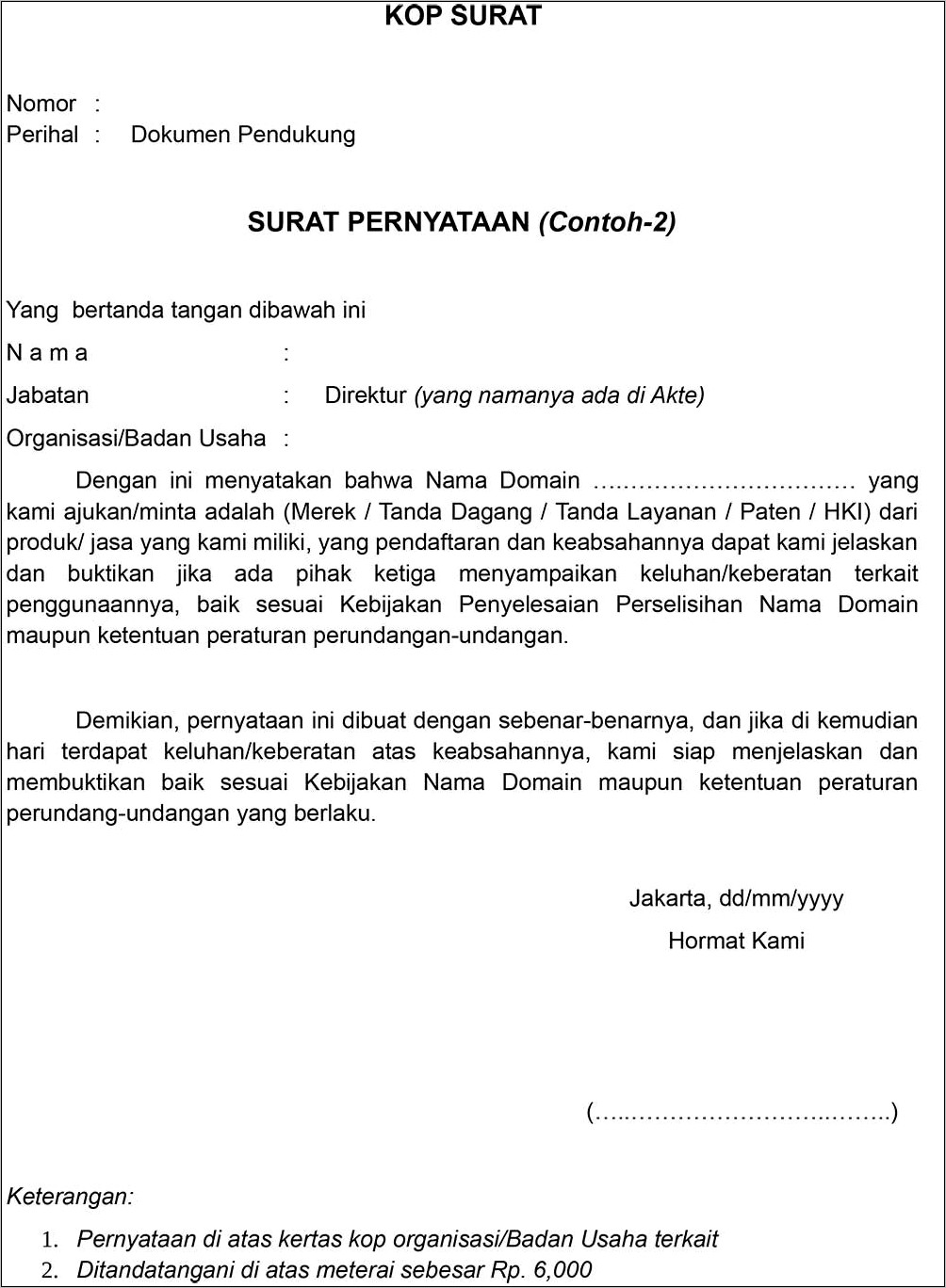 Contoh Surat Pernyataan Ttg Penggunaan Kurikulum 2013