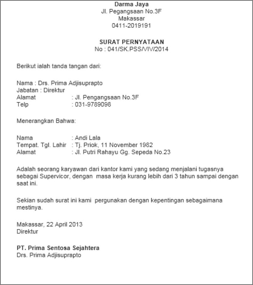 Contoh Surat Pernyataan Tugas Bersambung