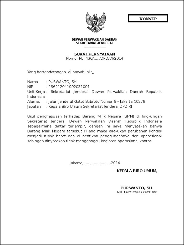 Contoh Surat Pernyataan Untuk Tidak Memakan Anggota Dpr