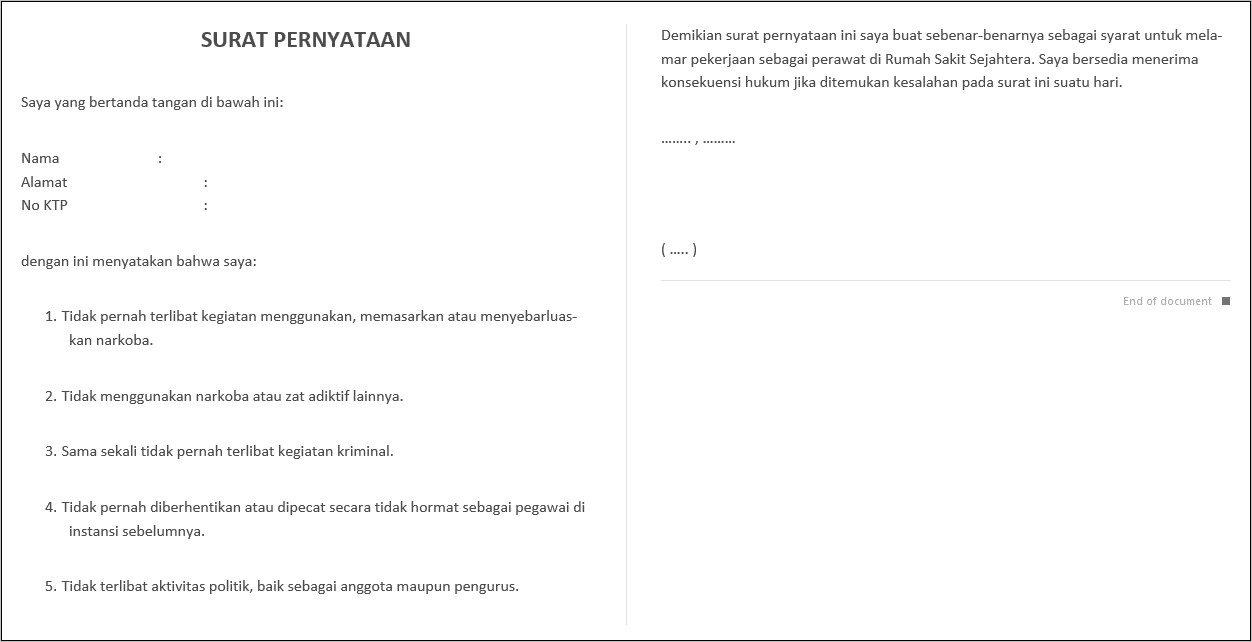 Contoh Surat Pernyataan Yg Ditulis Berdua