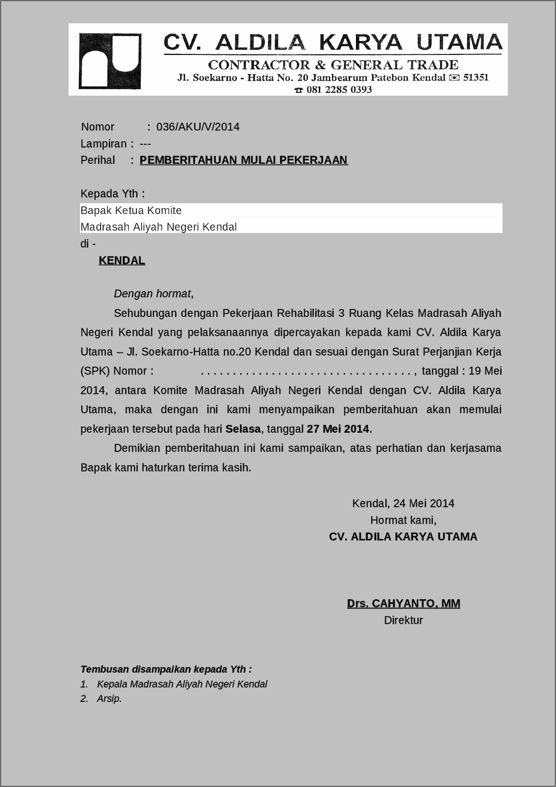 Contoh Surat Perusahaan Resmi